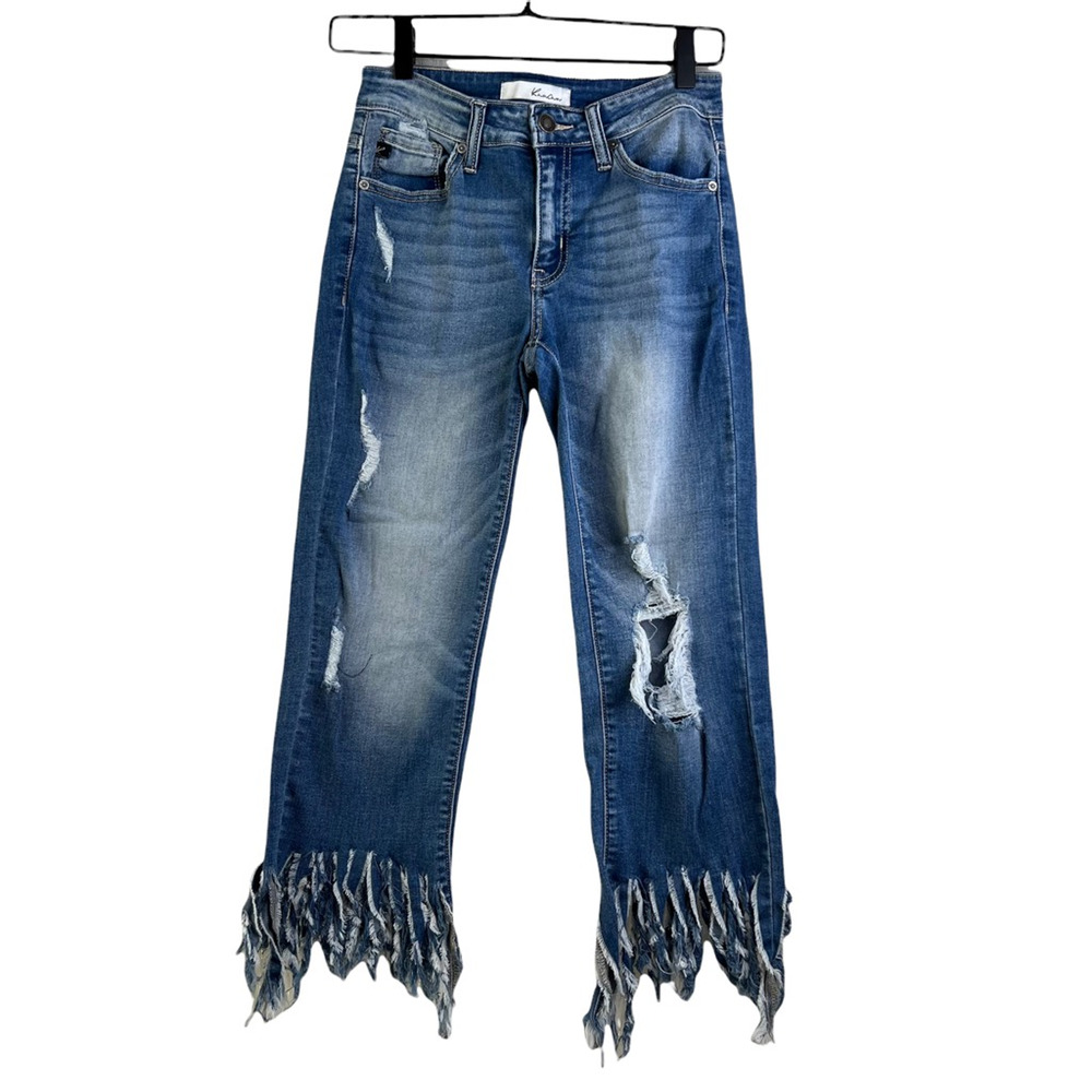 Kancan Womens Miranda-Vera Capri Jeans Blue Distressed Stretch Pockets Juniors 1 - Picture 1 of 9